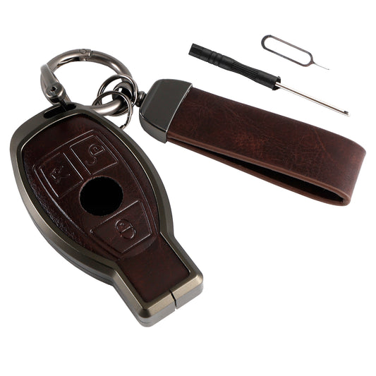 Alloy Aluminum TPU Car Key Brown Case Cover Benz GLC GLK CLS GLA CLA AMG