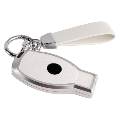 Leather Alloy Aluminum TPU Car Key White Case Cover Benz GLC GLK CLS GLA CLA AMG