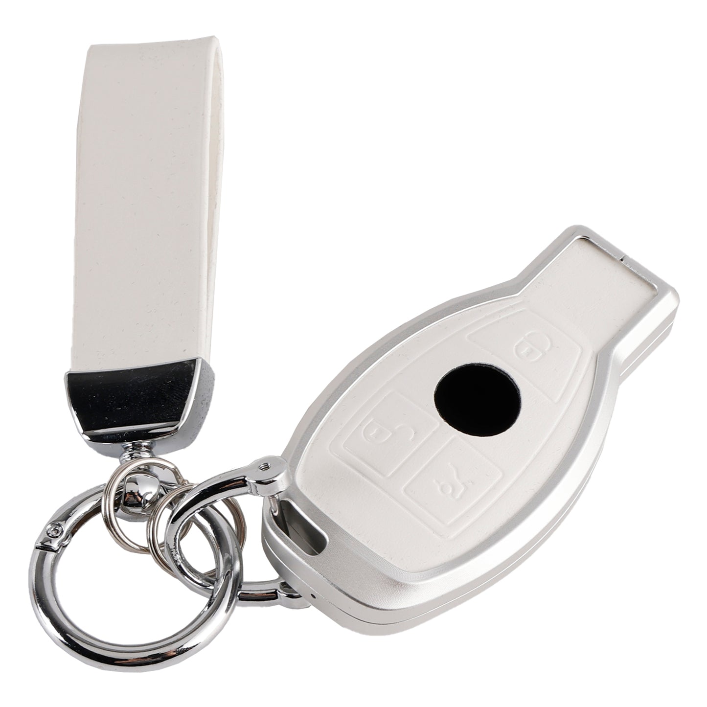 Leather Alloy Aluminum TPU Car Key White Case Cover Benz GLC GLK CLS GLA CLA AMG
