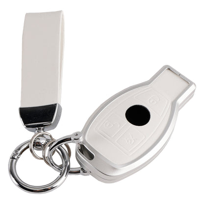 Leather Alloy Aluminum TPU Car Key White Case Cover Benz GLC GLK CLS GLA CLA AMG