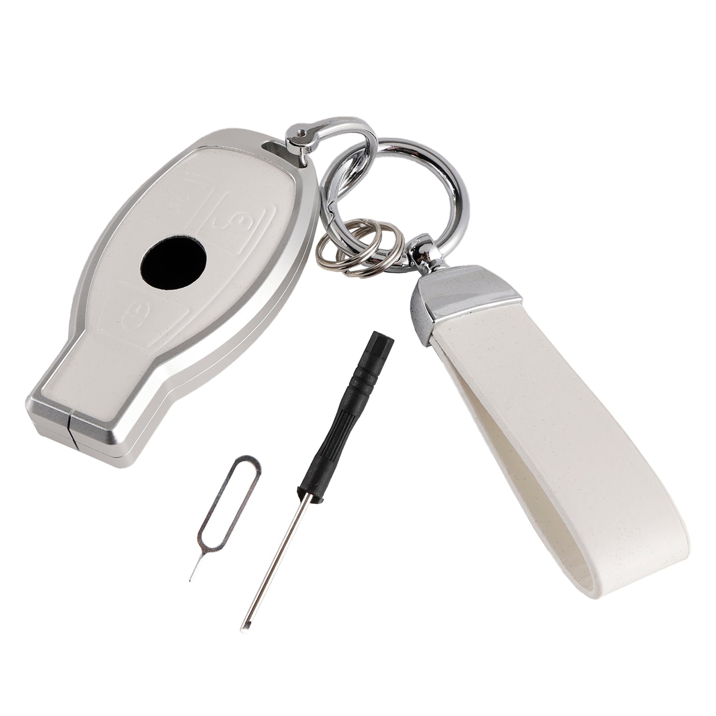 Leather Alloy Aluminum TPU Car Key White Case Cover Benz GLC GLK CLS GLA CLA AMG