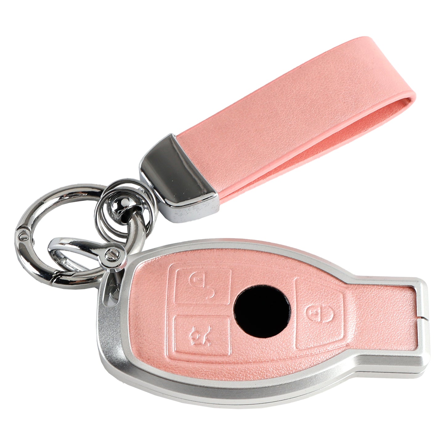 Leather Alloy Aluminum TPU Car Key Pink Case Cover Benz GLC GLK CLS GLA CLA AMG