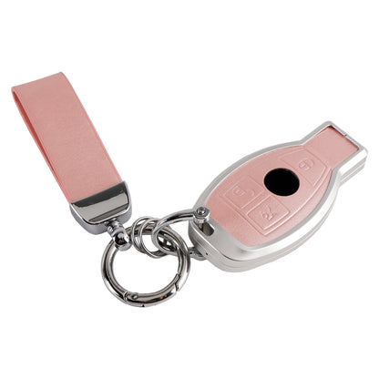 Leather Alloy Aluminum TPU Car Key Pink Case Cover Benz GLC GLK CLS GLA CLA AMG