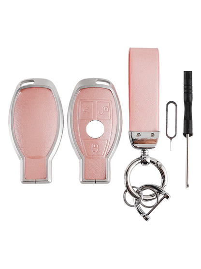 Leather Alloy Aluminum TPU Car Key Pink Case Cover Benz GLC GLK CLS GLA CLA AMG