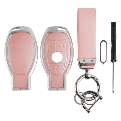 Leather Alloy Aluminum TPU Car Key Pink Case Cover Benz GLC GLK CLS GLA CLA AMG
