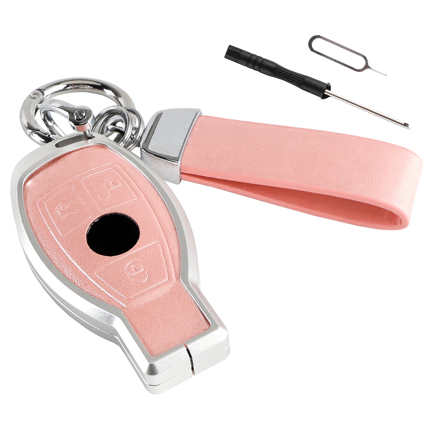 Leather Alloy Aluminum TPU Car Key Pink Case Cover Benz GLC GLK CLS GLA CLA AMG