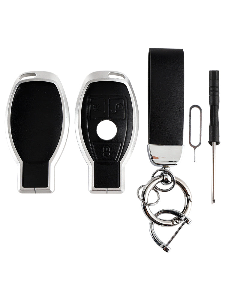 Leather Alloy Aluminum TPU Car Key Black Case Cover Benz GLC GLK CLS GLA CLA AMG