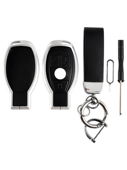 Leather Alloy Aluminum TPU Car Key Black Case Cover For Benz GLC GLK CLS GLA CLA AMG