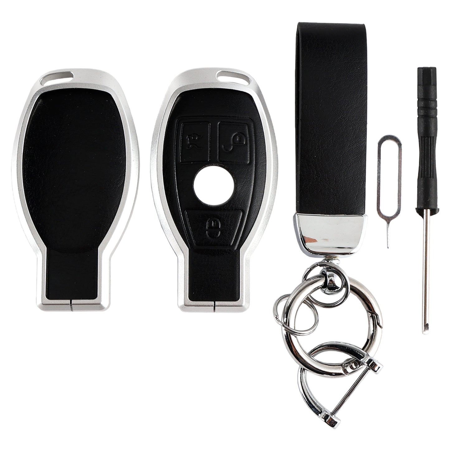 Leather Alloy Aluminum TPU Car Key Black Case Cover For Benz GLC GLK CLS GLA CLA AMG