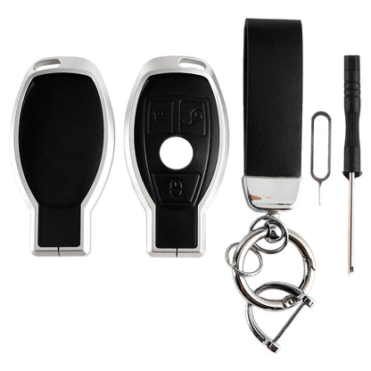 Leather Alloy Aluminum TPU Car Key Black Case Cover For Benz GLC GLK CLS GLA CLA AMG