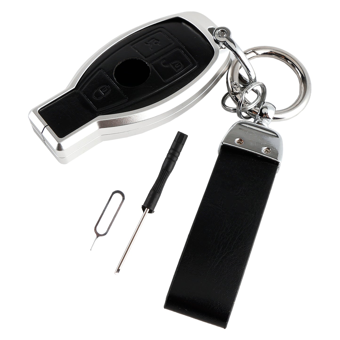 Leather Alloy Aluminum TPU Car Key Black Case Cover Benz GLC GLK CLS GLA CLA AMG
