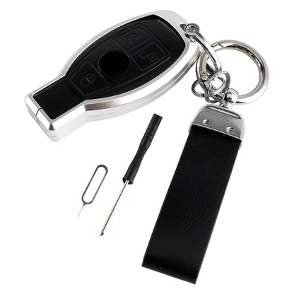 Leather Alloy Aluminum TPU Car Key Black Case Cover For Benz GLC GLK CLS GLA CLA AMG