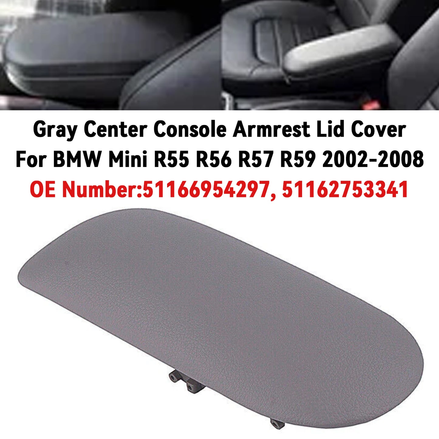 2002-2008 BMW Mini R55 R56 R57 R59 51166954297 Console Armrest Cover Concle Lid Gray