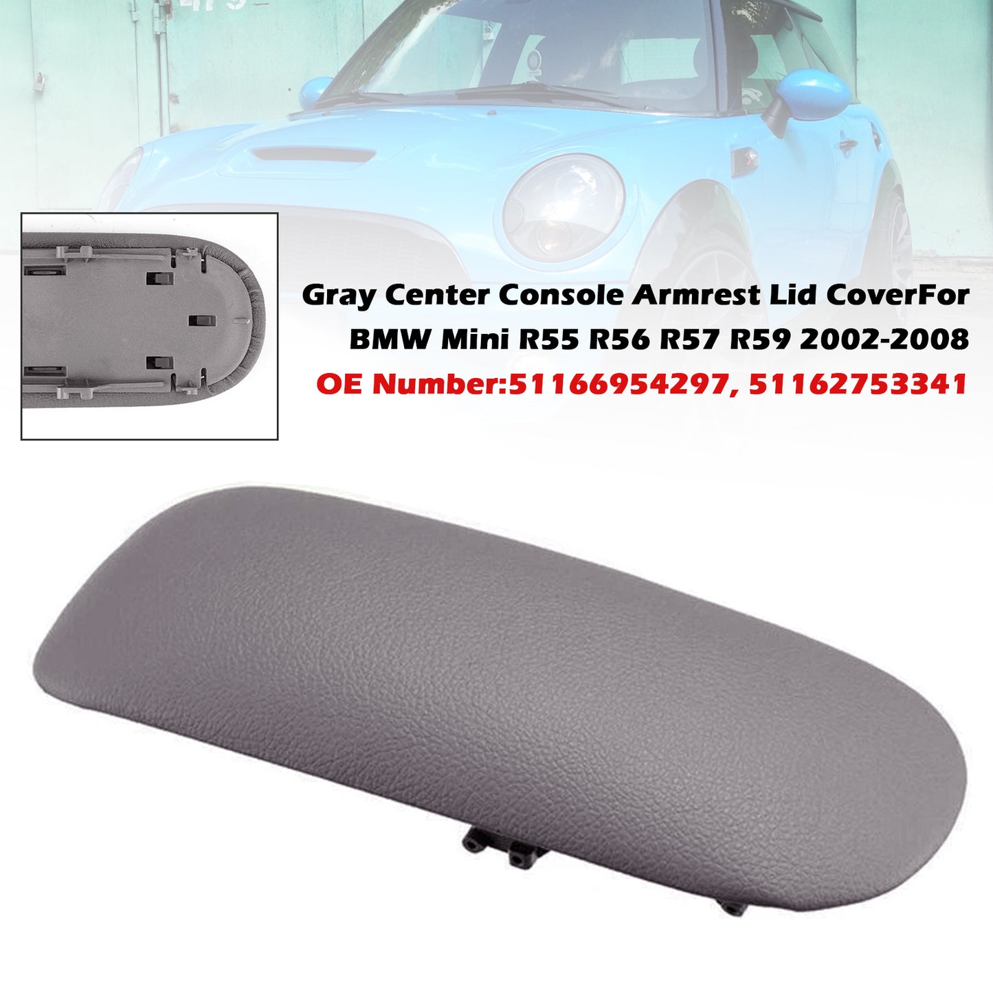 2002-2008 BMW Mini R55 R56 R57 R59 51166954297 Console Armrest Cover Concle Lid Gray