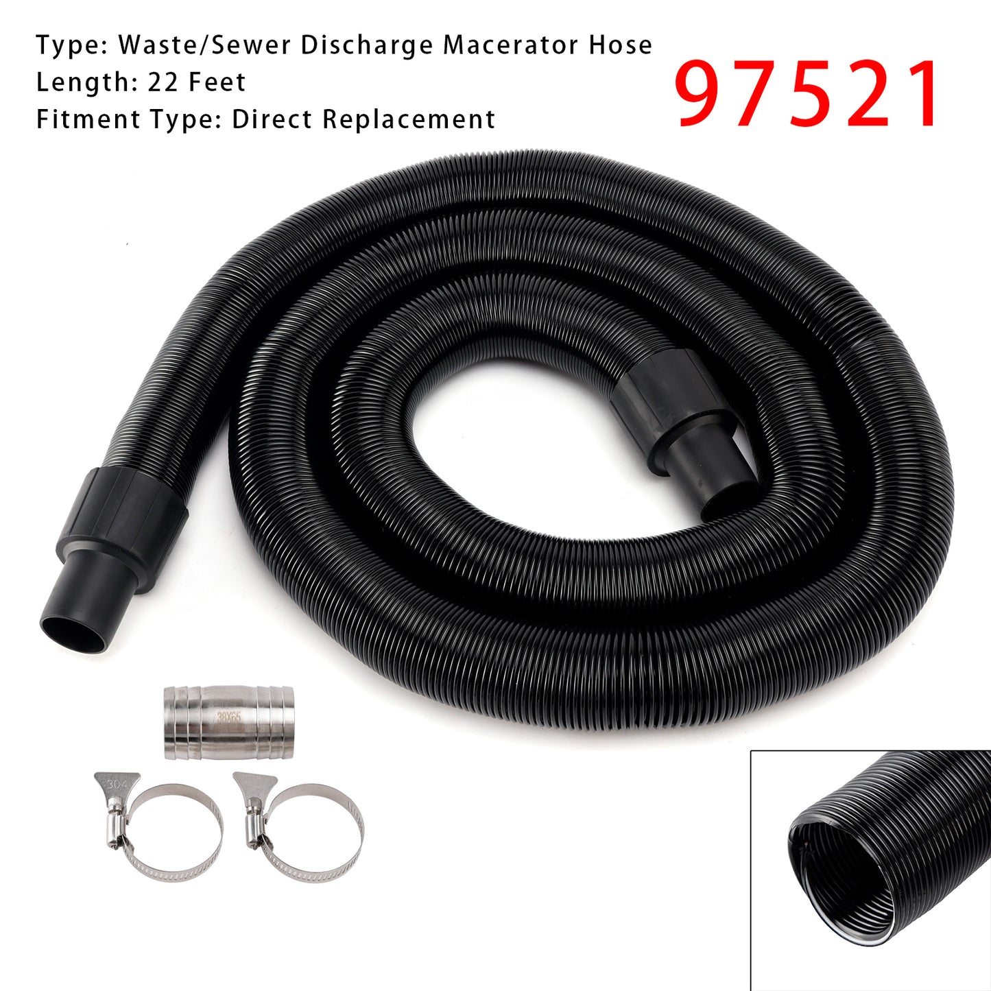 Thetford Sani-Con Turbo 400S 500S 600S 700S,1-1/2inch 22FT 97521 RV Macerator Hose Sewer Kit