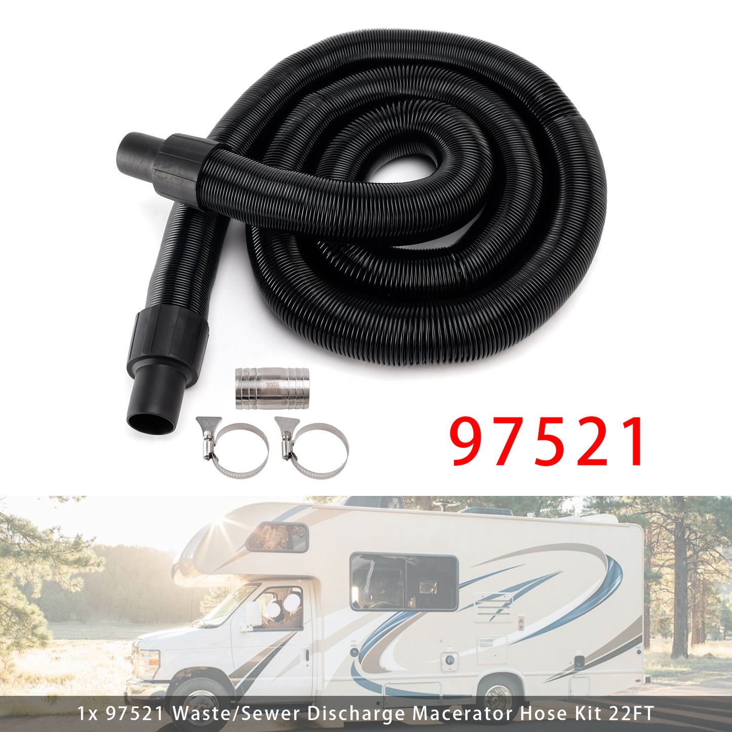 Thetford Sani-Con Turbo 400S 500S 600S 700S,1-1/2inch 22FT 97521 RV Macerator Hose Sewer Kit