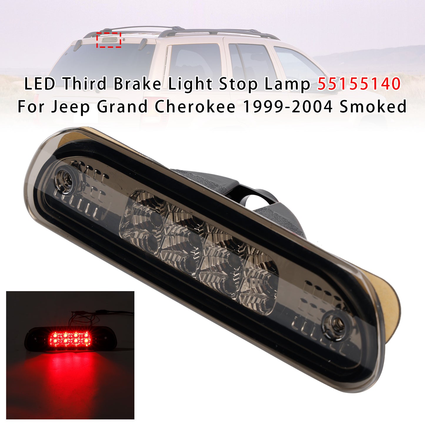 Jeep Grand Cherokee 1999-2004 Smoked 55155140 LED Third Brake Light Stop Lamp