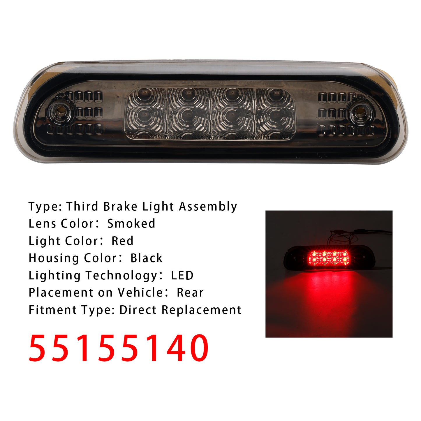 Jeep Grand Cherokee 1999-2004 Smoked 55155140 LED Third Brake Light Stop Lamp