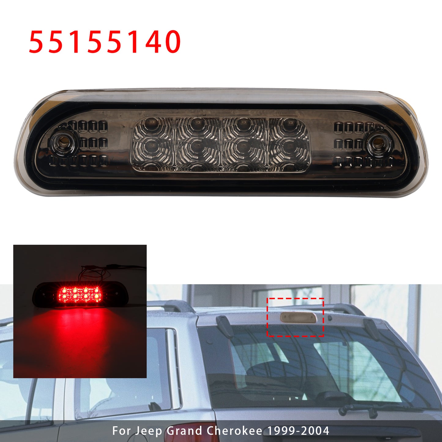 Jeep Grand Cherokee 1999-2004 Smoked 55155140 LED Third Brake Light Stop Lamp