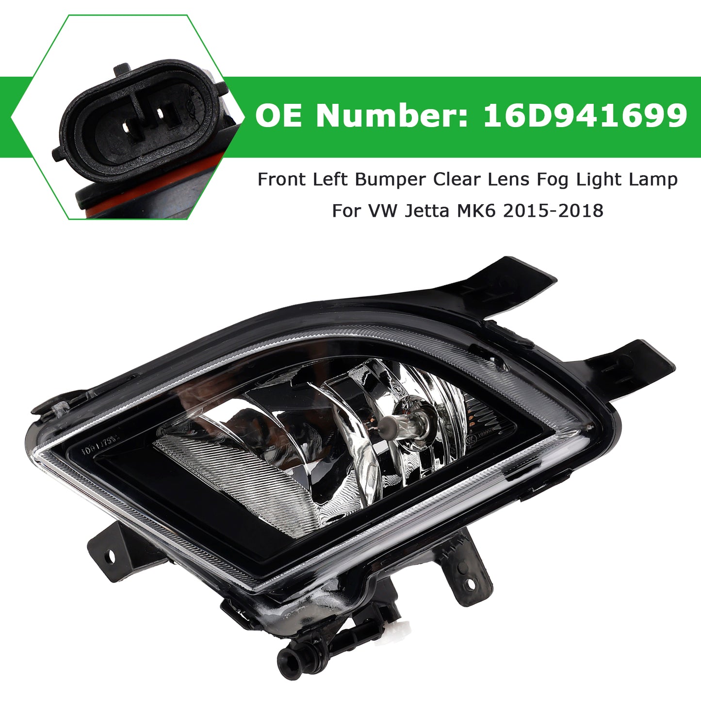 2015-2018 VW Volkswagen Jetta 16D941699 Front Left Bumper Clear Lens Fog Light Lamp