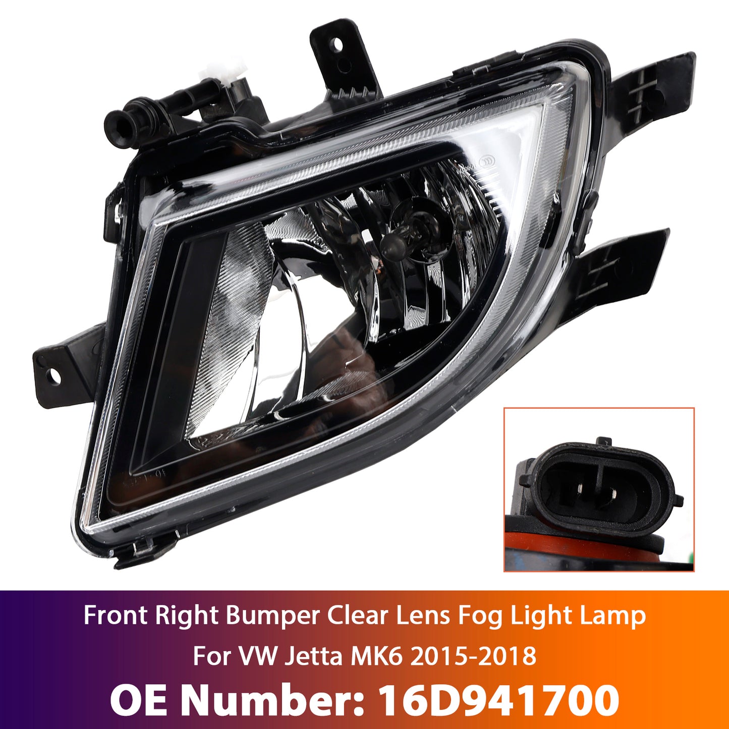 2015-2018 VW Volkswagen Jetta 16D941700 Front Right Bumper Clear Lens Fog Light Lamp