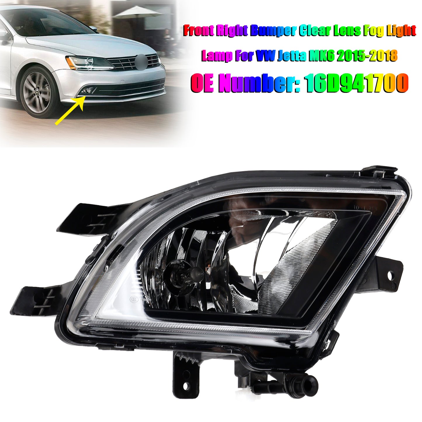 2015-2018 VW Volkswagen Jetta 16D941700 Front Right Bumper Clear Lens Fog Light Lamp