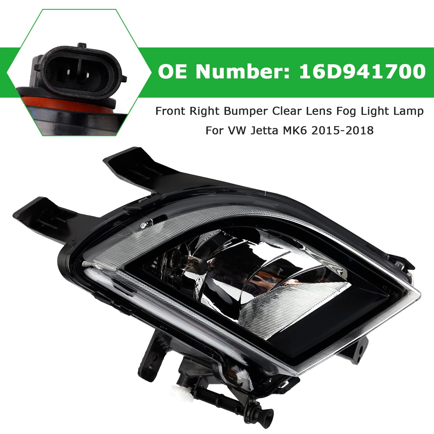 2015-2018 VW Volkswagen Jetta 16D941700 Front Right Bumper Clear Lens Fog Light Lamp