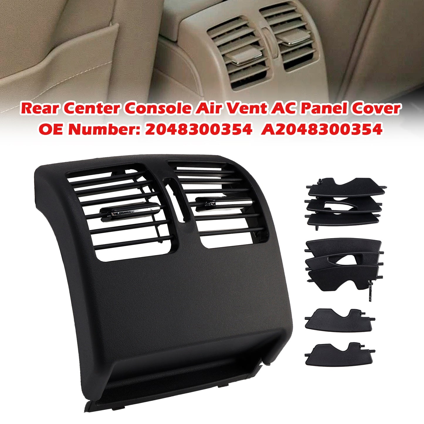 2007-2014 Benz C-Class W204 2048300354 Rear Center Console Air Vent AC Panel Cover Black