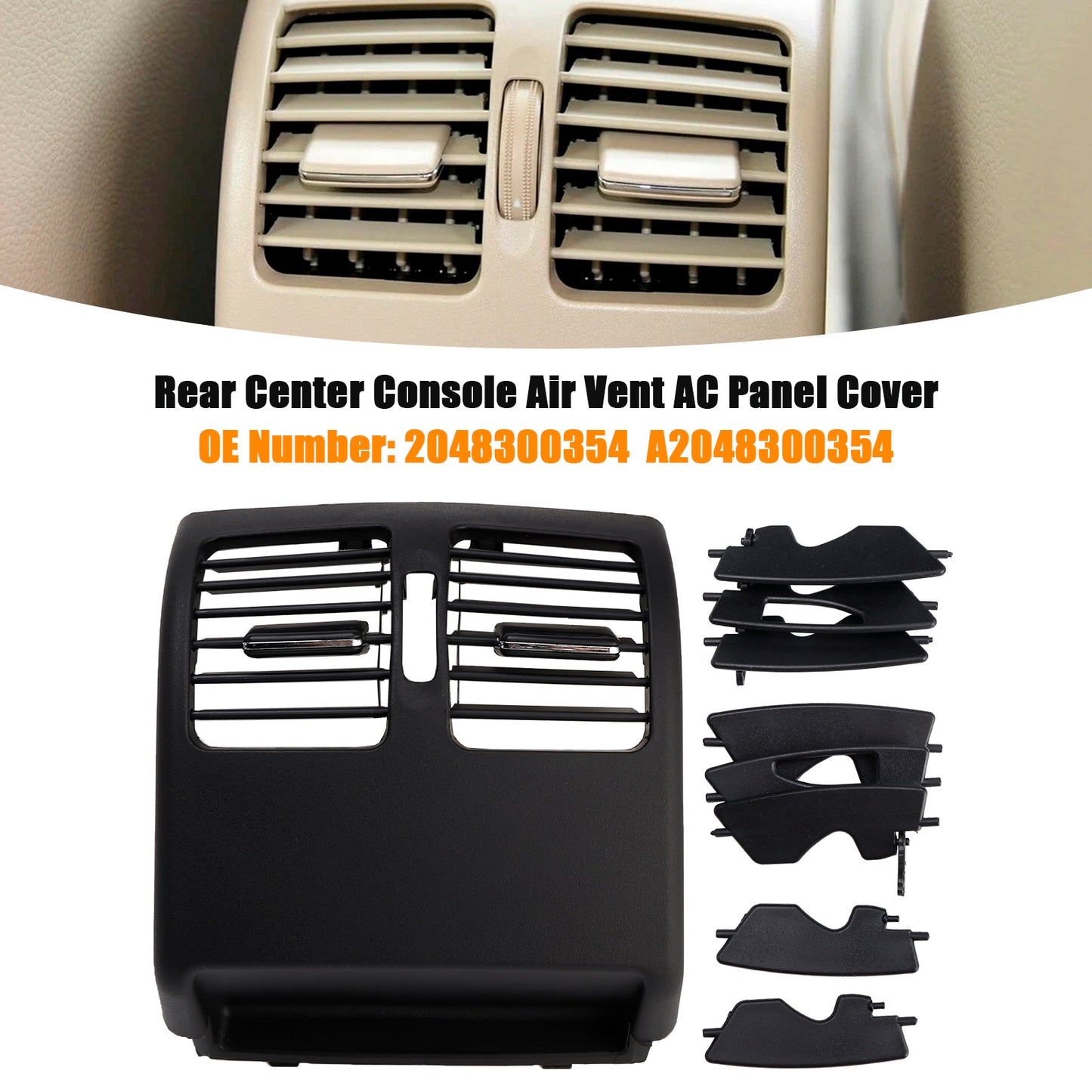 2007-2014 Benz C-Class W204 2048300354 Rear Center Console Air Vent AC Panel Cover Black