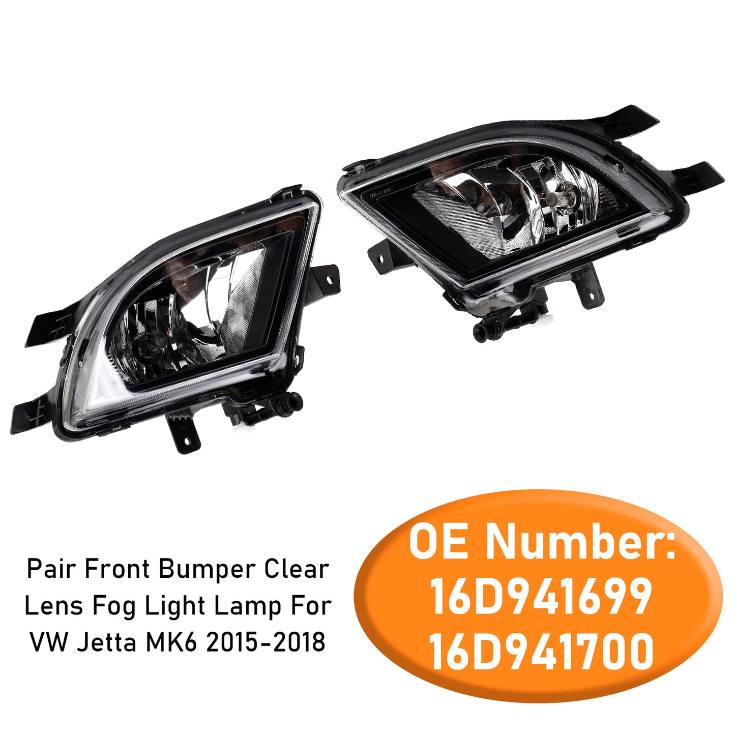 2015-2018 VW Volkswagen Jetta 16D941699 Pair Front Bumper Clear Lens Fog Light Lamp