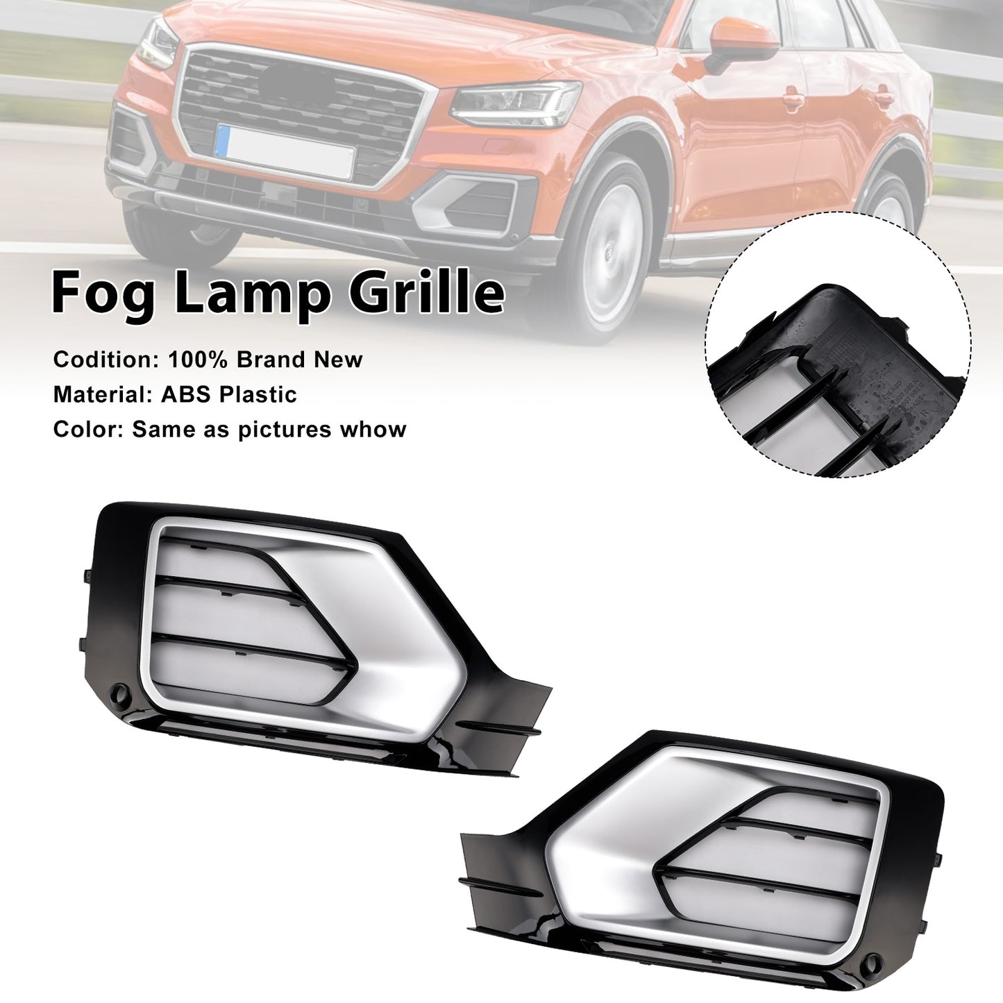 2016-2020 Audi Q2 81A807681G 2PCS Front Bumper Grille Fog Lamp Grille