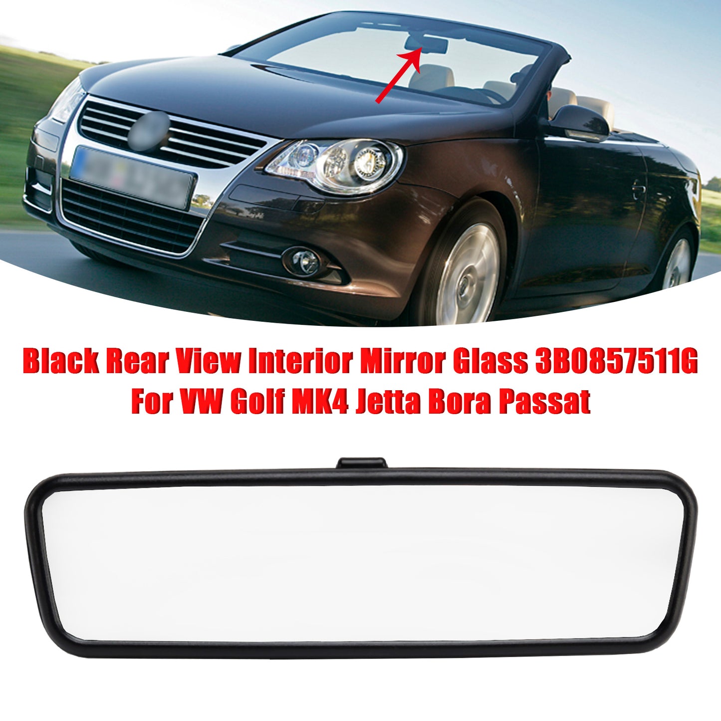 1998-2013 VW Golf/GTI18D 857 511H Black Rear View Interior Mirror Glass