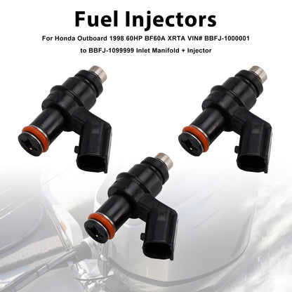 1998 Honda Outboard 60HP BF60A XRTA BBFJ-1000001 to BBFJ-1099999 Inlet Manifold + Injector 16450-ZZ3-003 3PCS Fuel Injectors
