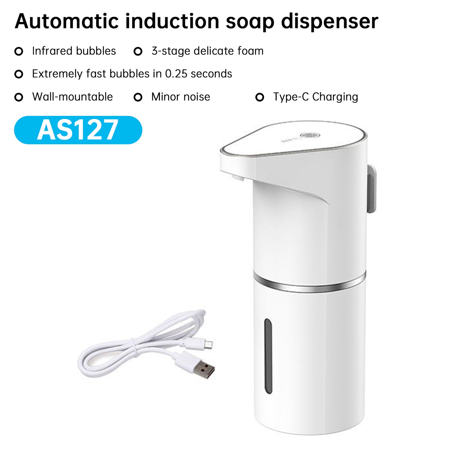 Automatic Foaming Soap Dispenser 11.84oz Wall Mount Touchless Auto Hand Soap Dispenser Rechargeable 3 Gear Foaming Adjustable Hand & Dish Soap Dispenser for Kitchen Bathroom Hotel