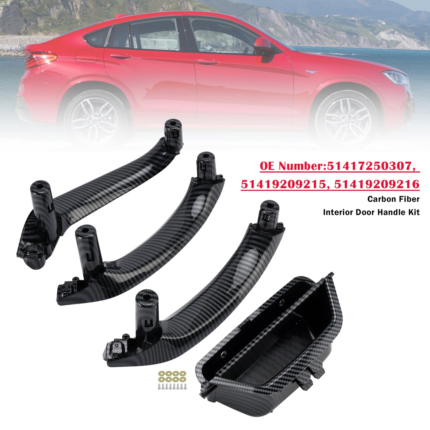 2014-2018 BMW X4 F26 xDrive 28 i 51417250307 Carbon Fiber Interior Door Handle Kit