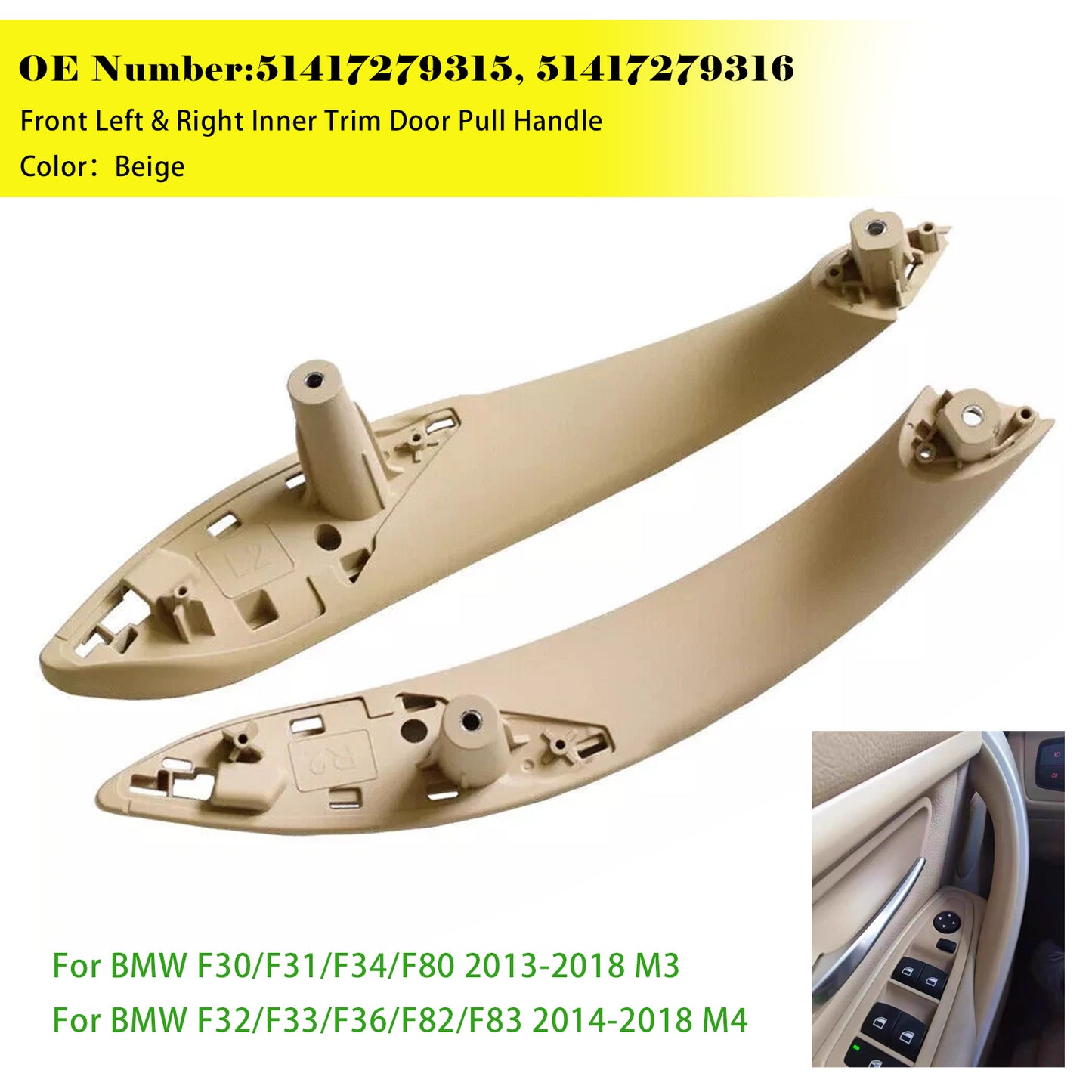 2014-2018 BMW F32 F33 F36 F82 F83 M4 51417279315 Front Left & Right Inner Trim Door Pull Handle