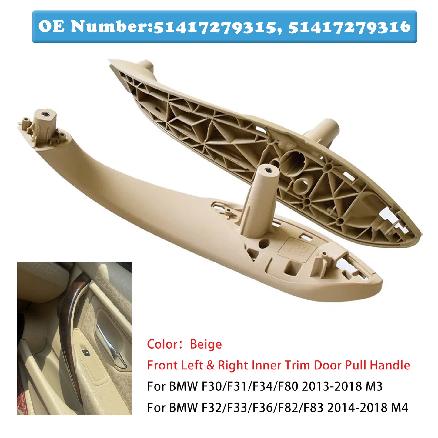 2014-2018 BMW F32 F33 F36 F82 F83 M4 51417279315 Front Left & Right Inner Trim Door Pull Handle