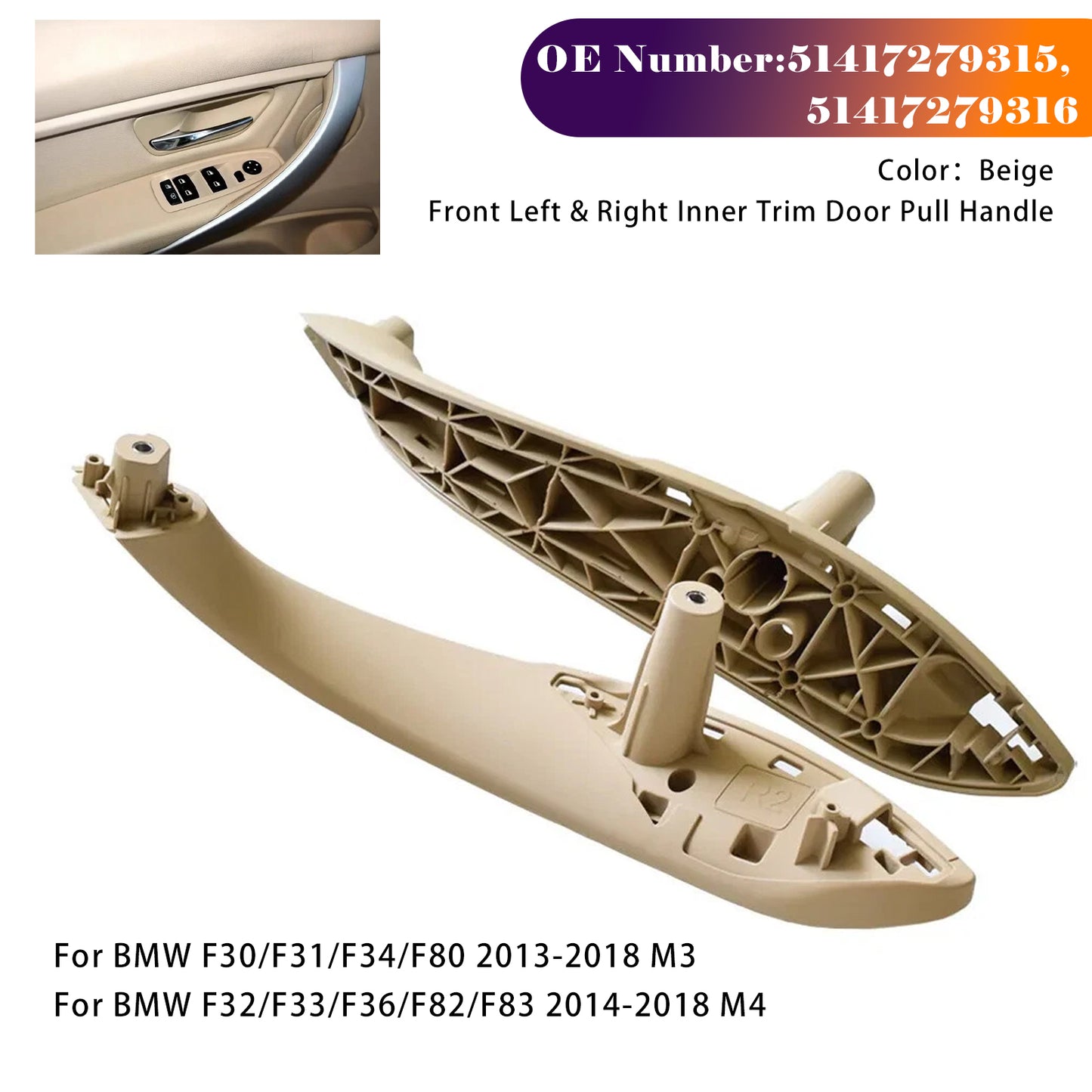 2014-2018 BMW F32 F33 F36 F82 F83 M4 51417279315 Front Left & Right Inner Trim Door Pull Handle