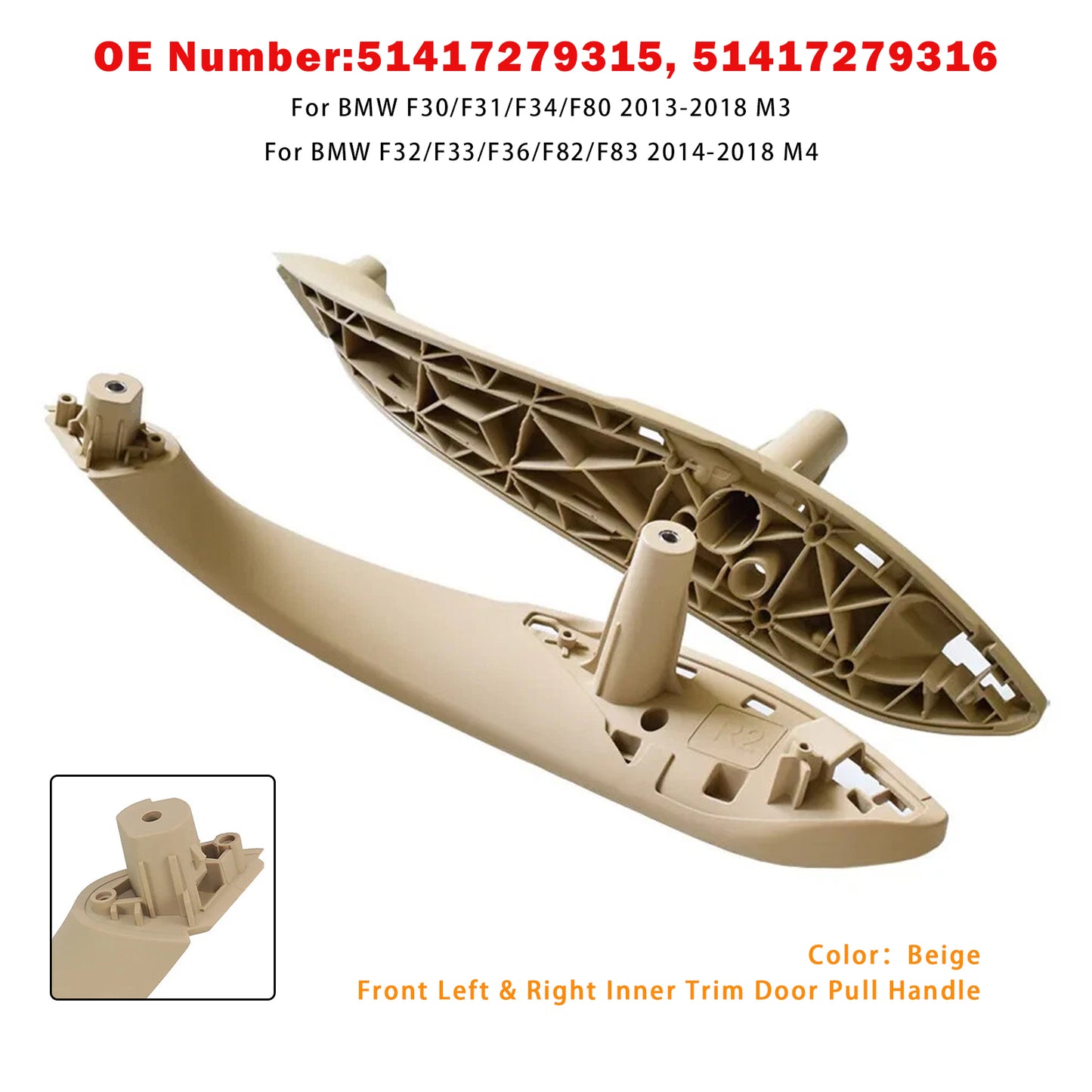 2014-2018 BMW F32 F33 F36 F82 F83 M4 51417279315 Front Left & Right Inner Trim Door Pull Handle