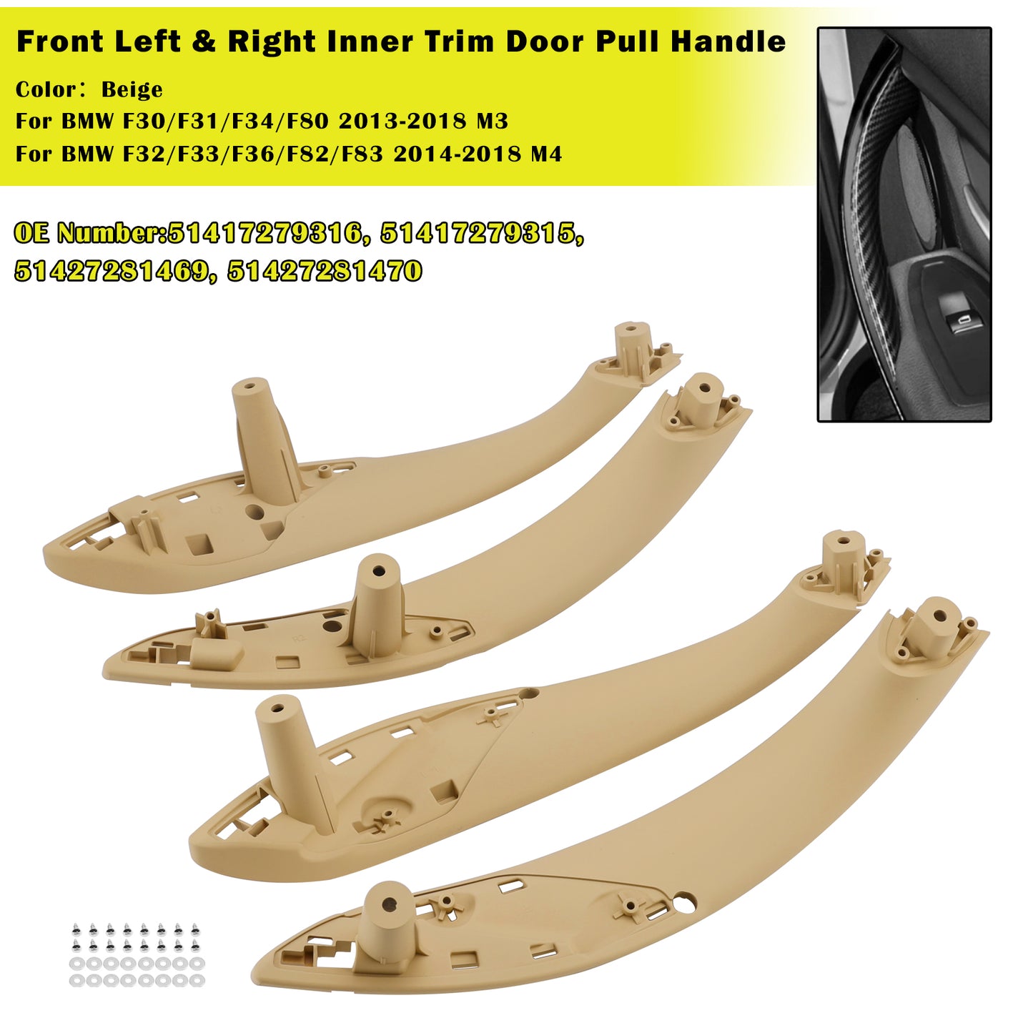 2014-2016 BMW 335i GT xDrive Base 51417279316 4PCS Beige Inner Trim Door Pull Handle