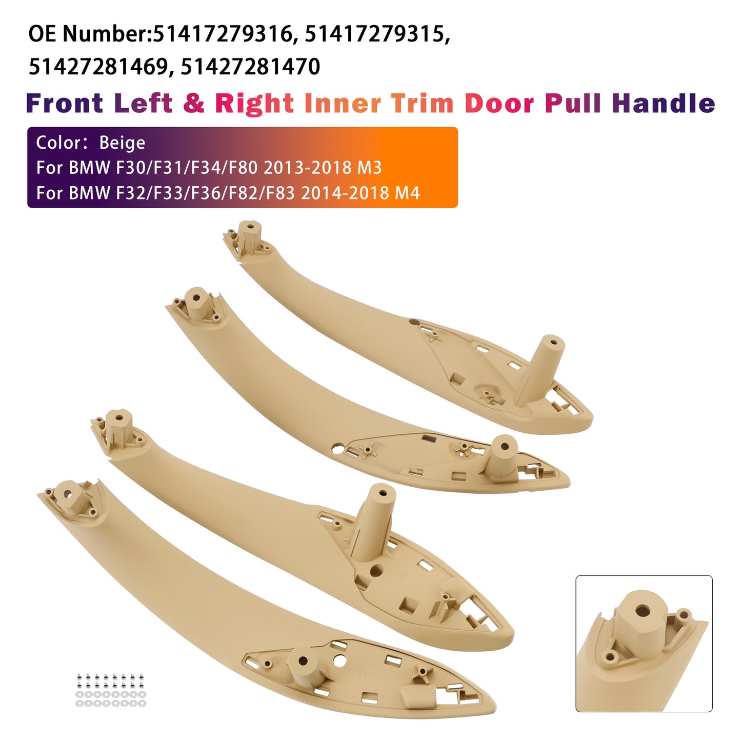 2014-2016 BMW 335i GT xDrive Base 51417279316 4PCS Beige Inner Trim Door Pull Handle