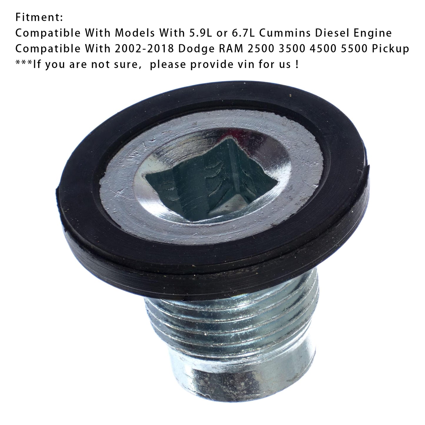 Ram 2500 3500 4500 5500 Pickup 101284 Replacement Engine Oil Pan Drain Plug w/ Molded Gasket