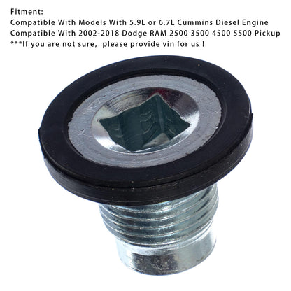 Ram 2500 3500 4500 5500 Pickup 101284 Replacement Engine Oil Pan Drain Plug w/ Molded Gasket