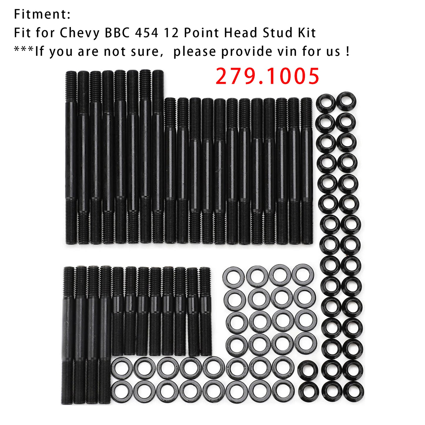 Chevy BBC 454 279.1005 12Point Head Stud Kit Suits PCE Heads 8 Long Studs PCE