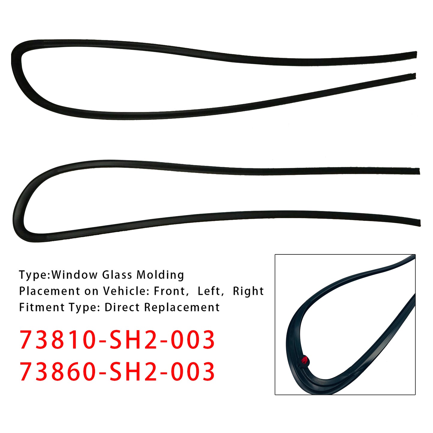 1988-1991 HONDA CR-X CRX EF8 2PCS Window Glass Molding RH & LH