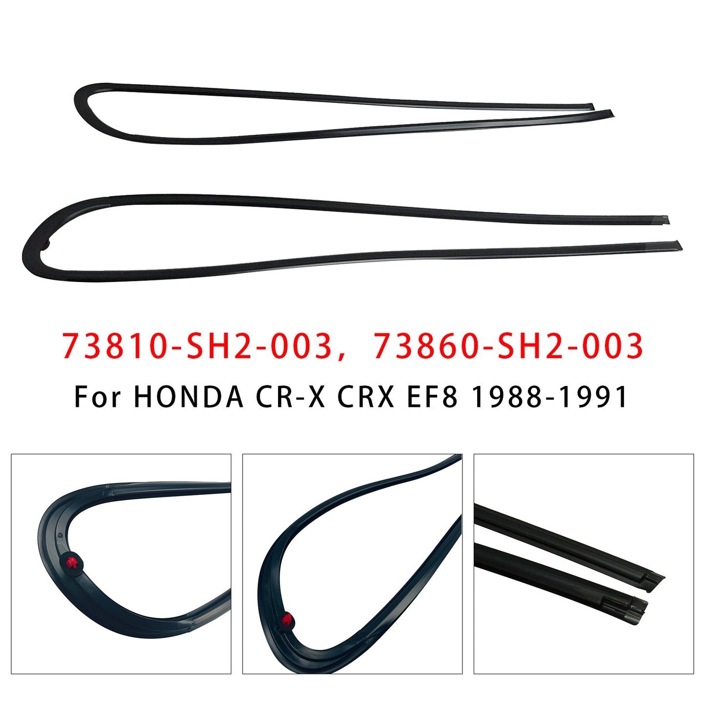 1988-1991 HONDA CR-X CRX EF8 2PCS Window Glass Molding RH & LH
