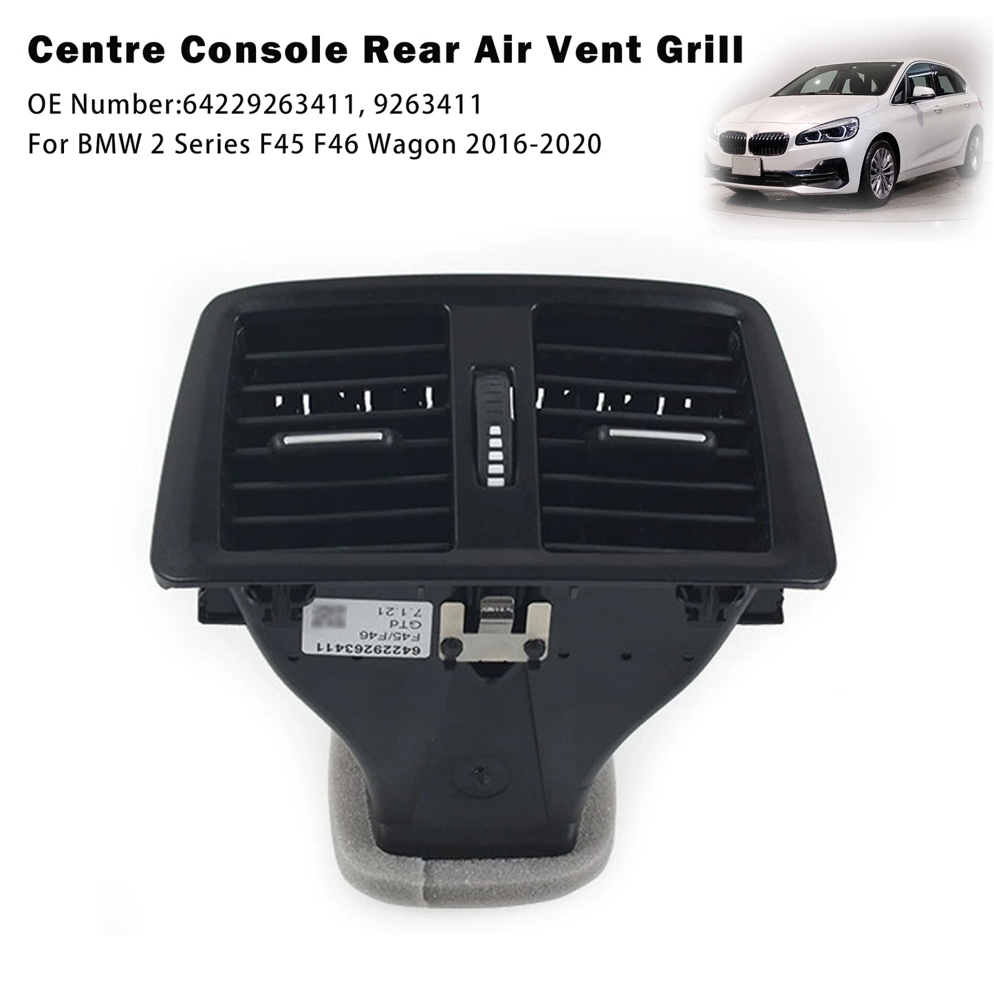 2016-2020 BMW F45 F46 9263411 Centre Console Rear Air Vent Grill