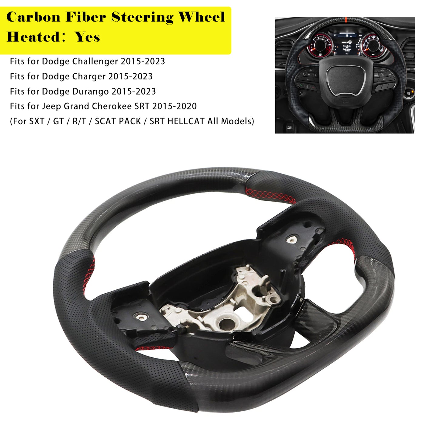 2015-2020 Jeep Grand Cherokee SRT Carbon Fiber Heated Steering Wheel Fit Dodge
