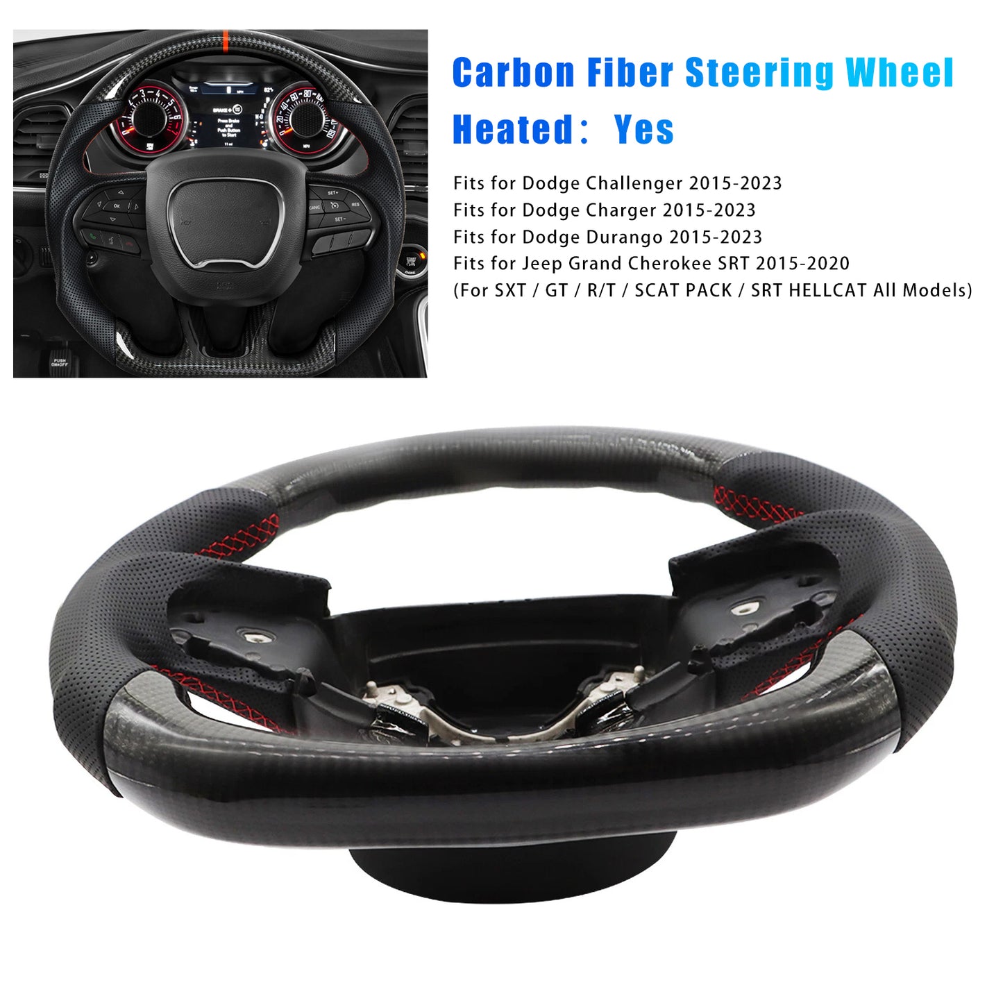 2015-2020 Jeep Grand Cherokee SRT Carbon Fiber Heated Steering Wheel Fit Dodge