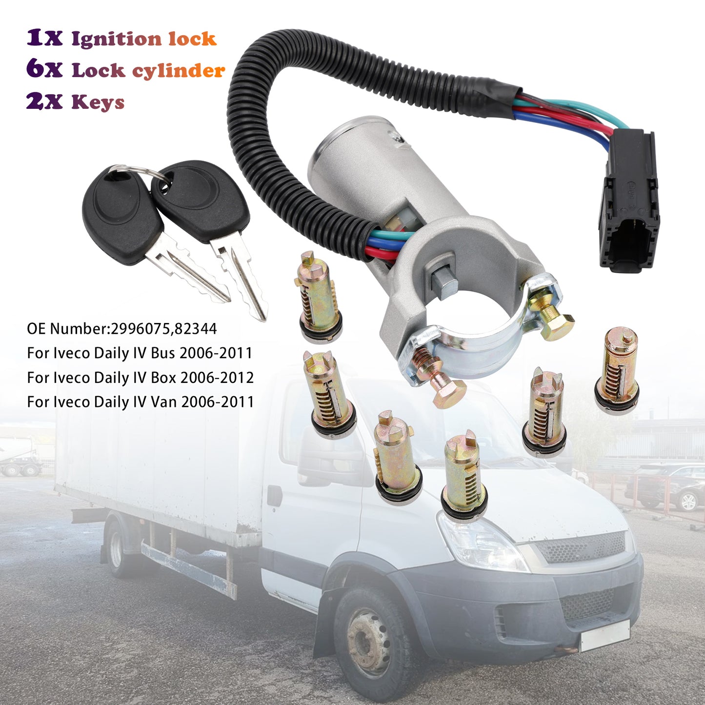 2006-2011 Iveco Daily IV Bus 2996075 Ignition lock + 6x locking cylinder + key